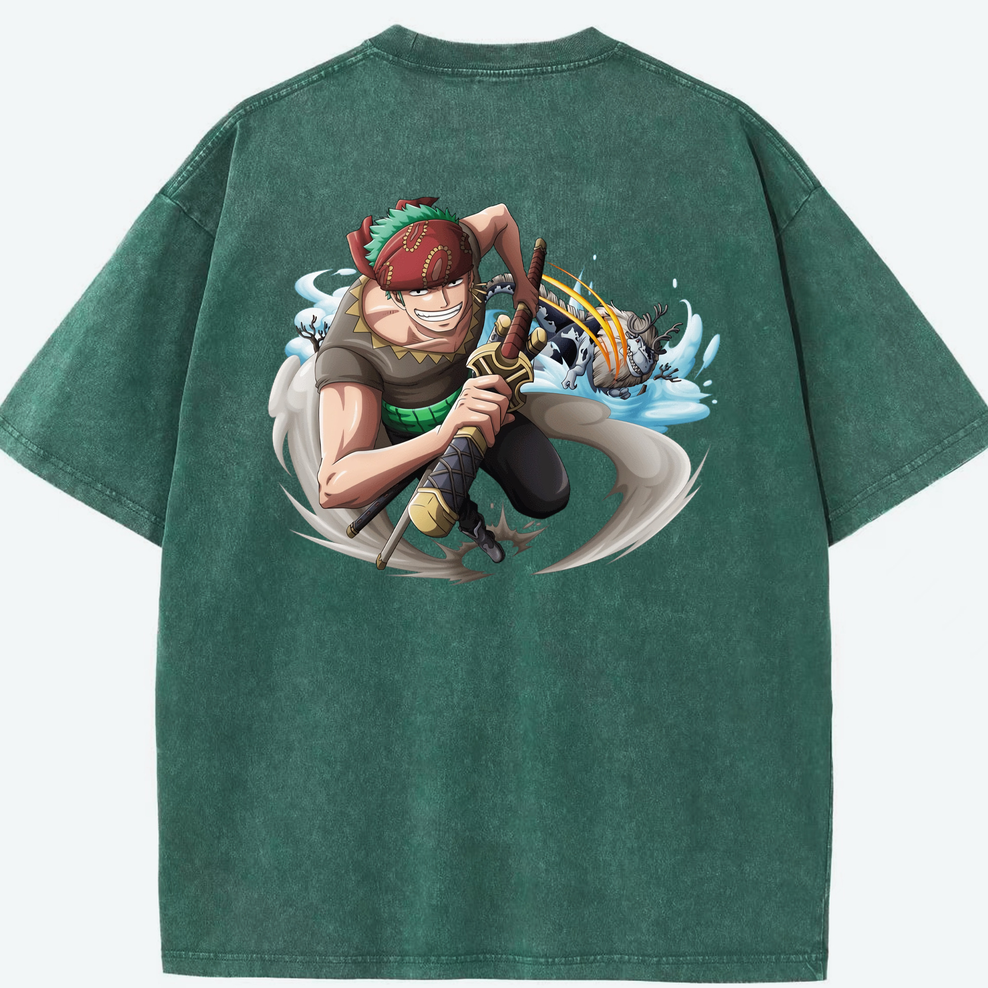 ワンピース ロロノア・ゾロ ONE PIECE Roronoa Zoro 綿100% ヴィンテージ風 半袖Tシャツ（背面プリント）
